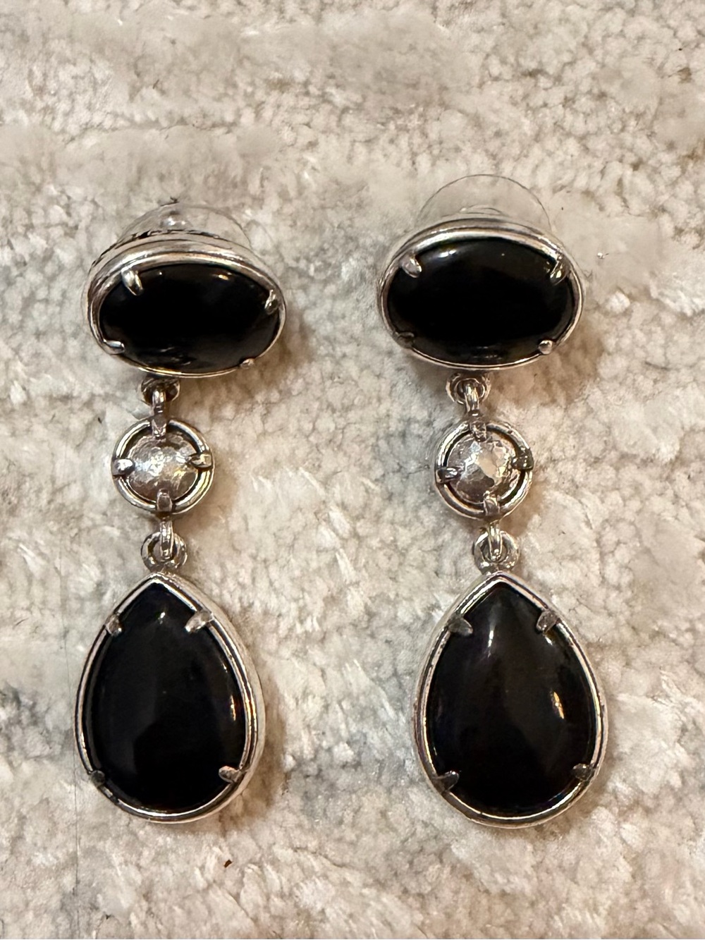 Brighton Black Teardrop and Oval Silver Dangle Earrings